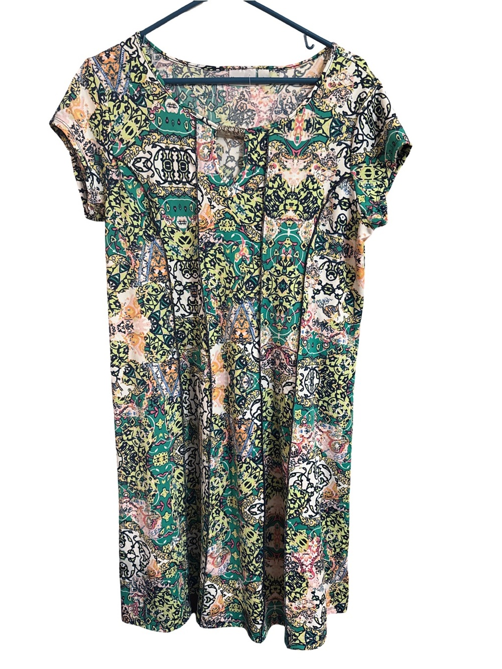 Kim Rogers Green Multi-Pattern Short-Sleeve Midi Dress